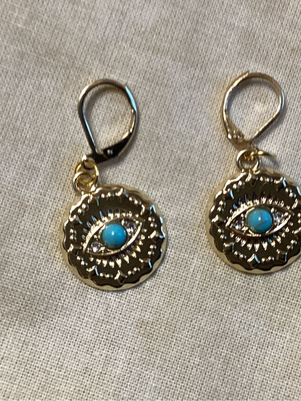 Gold-Tone Protective Eye Drop Earrings with Faux Turquoise Accent